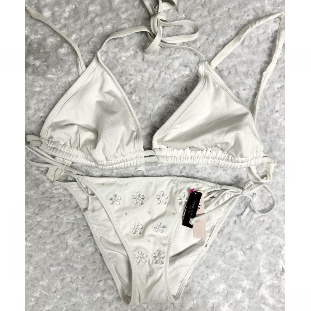 Victoria's Secret White Triangle Eyelet Bikini Set